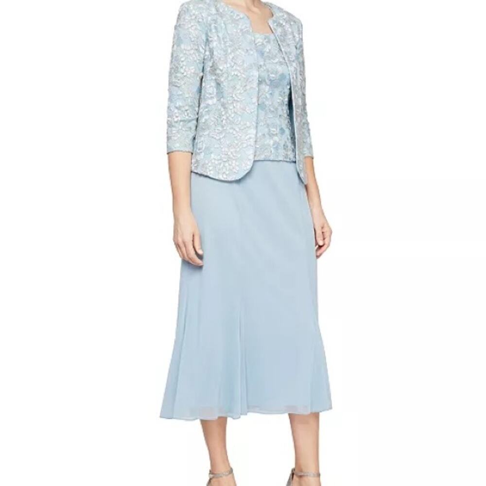 Alex Evenings Women's Embroidered Jacket & Dress for Wedding Guest Light Blue